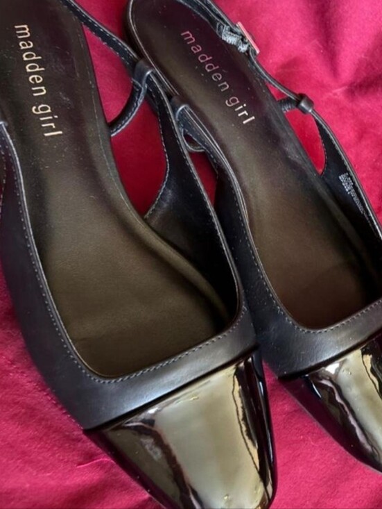 Madden Girl Shoes - Madden Girl Black Patent Pointed-Toe Slingback Flats